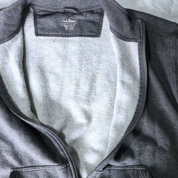 LL Bean Sweater Jacket Men's XL Regular Gray Fleece Lined Full Zip Casual - Picture 7 of 10